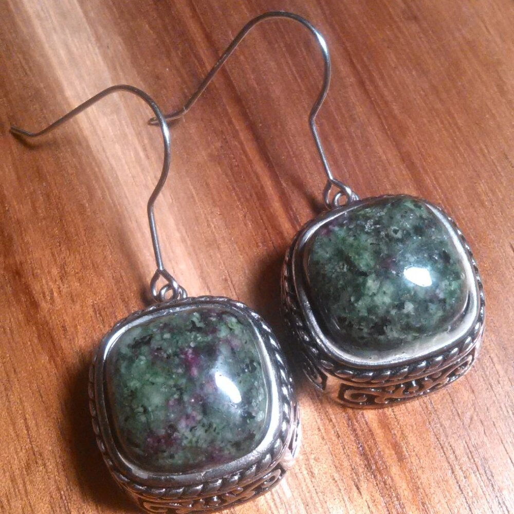 Ruby Zoisite Stainless Steel Dangle Earrings